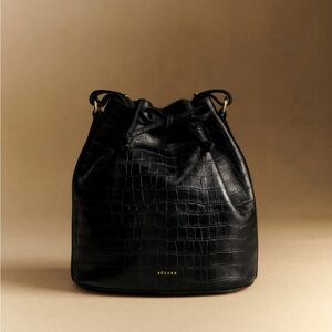 Sézane Farrow Bucket Bag in Black Crocodile Print | NWOT + Gift with Purchase